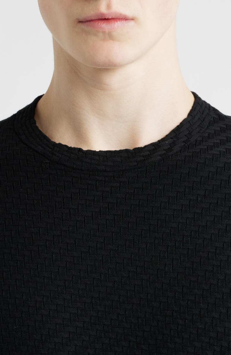 Emporio Armani Short Sleeve Basket Stitch Sweater, Alternate, color, Solid Black