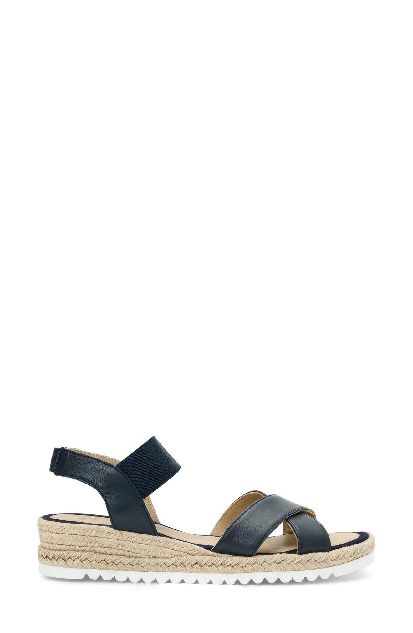 Almeria Weatherproof Slingback Espadrille Platform Wedge Sandal, Alternate, color, NAVY LEATHER