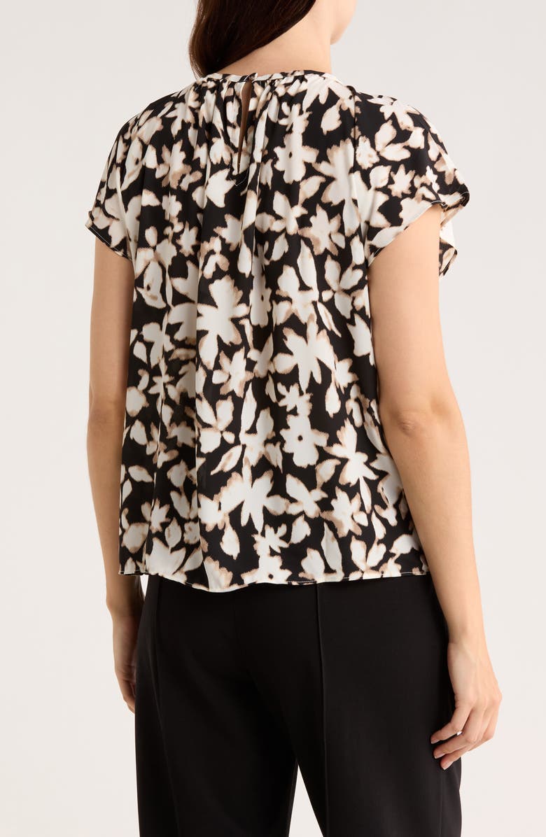 NORDSTROM RACK Gathered Neck Top, Alternate, color, Black- Ivory Blurred Foliage