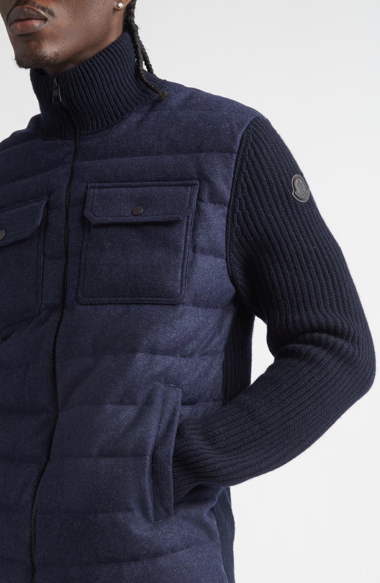 Moncler Mixed Media Cardigan, Alternate, color, Navy Blue