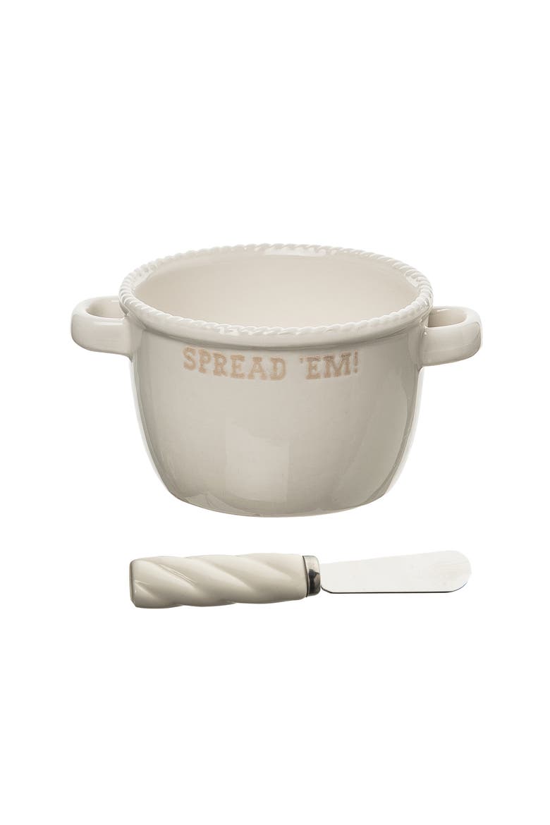 Spread Em Bowl w/ Spreader Ceramic White 12.5 oz, Main, color, White