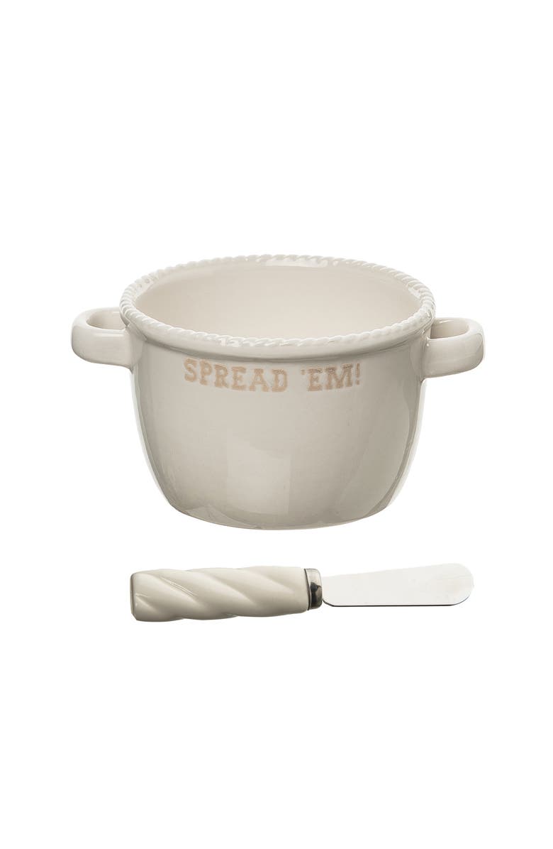 Totalee Gift Spread Em Bowl w/ Spreader Ceramic White 12.5 oz, Main, color, White