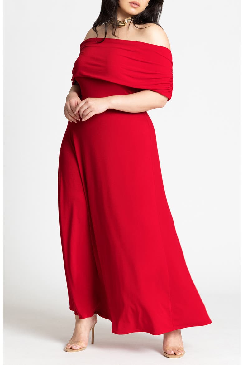 Off The Shoulder Knit Maxi Dress, Main, color, EQUESTRIAN RED