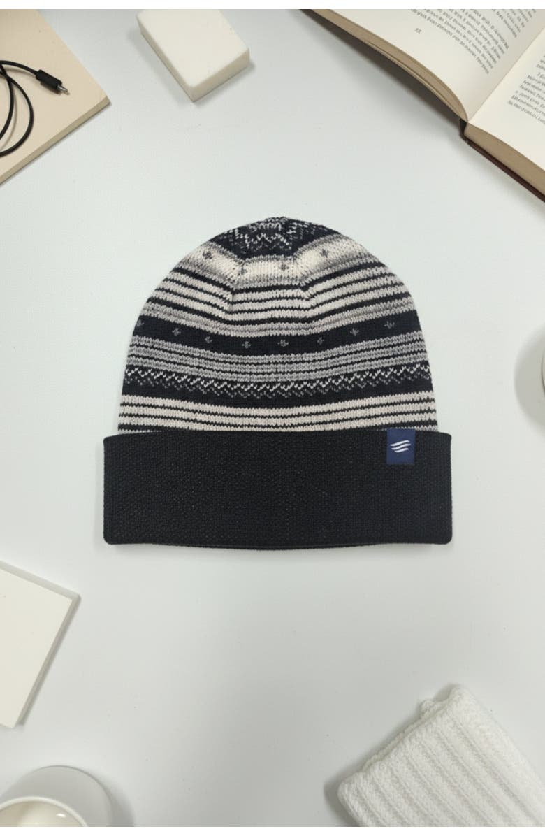 United By Blue Merino Wool Modern Fair Isle Knit Beanie, Alternate, color, Black