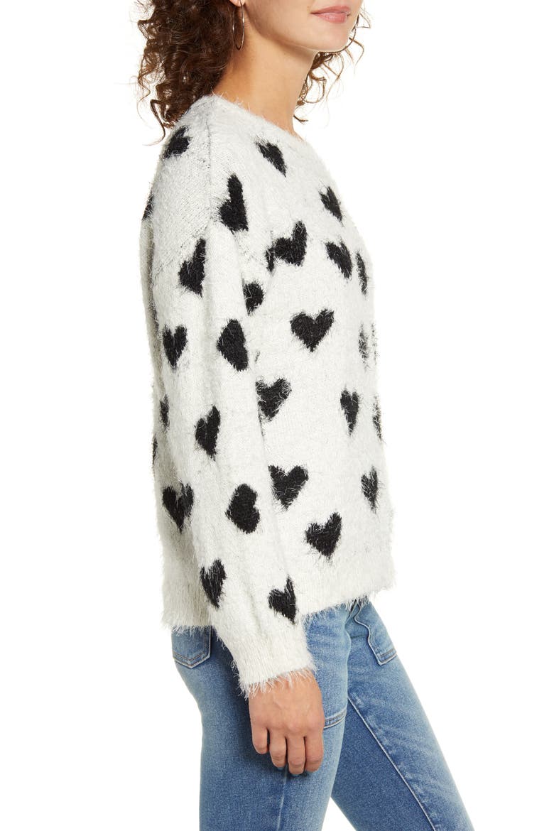 Heart Eyelash Sweater, Alternate, color, WHITE WITH BLACK