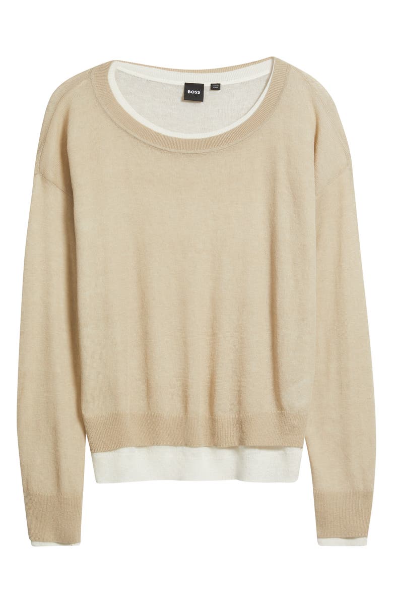 BOSS Femok Layered Wool Blend Sweater, Alternate, color, Beige