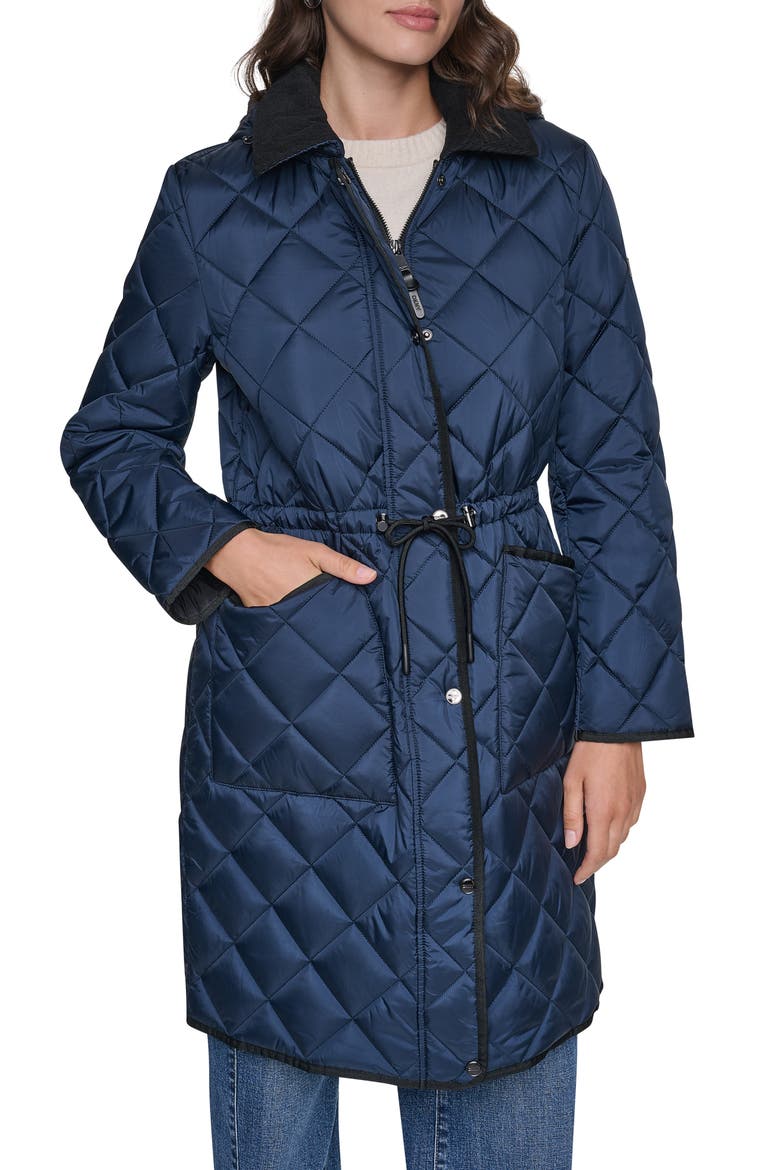 Diamond Quilted Coat, Main, color, DARK NAVY