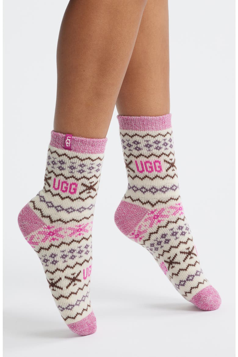 Cressida Jacquard Quarter Socks, Main, color, CREAM MULTI UGGISLE