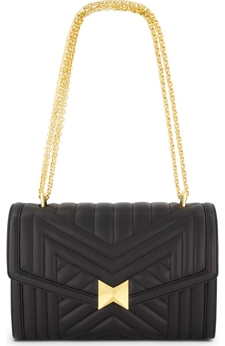 Mac Duggal Gold Plated Hardware Quilted Napa Leather Handbag, Main, color, Black