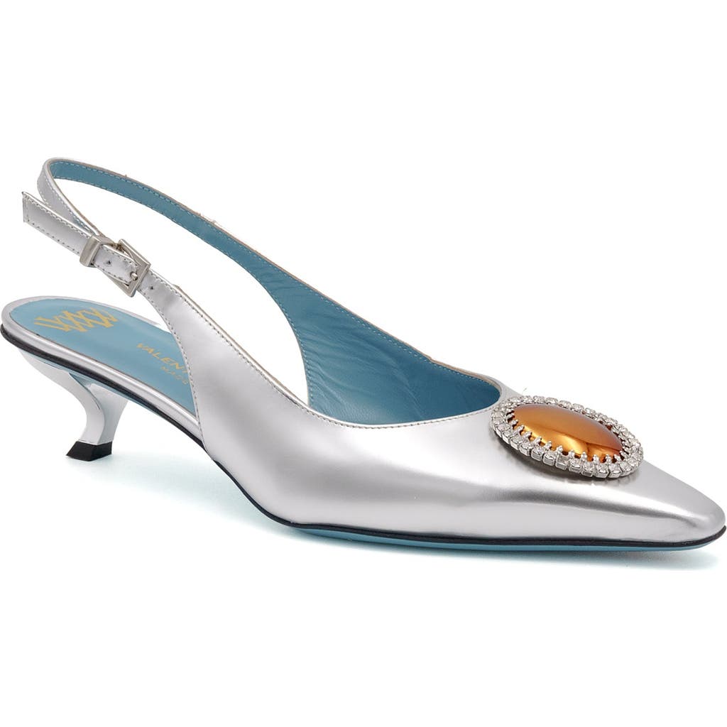 Valentina Rangoni Veronika Low Heel Sling Pump In Silver Luce