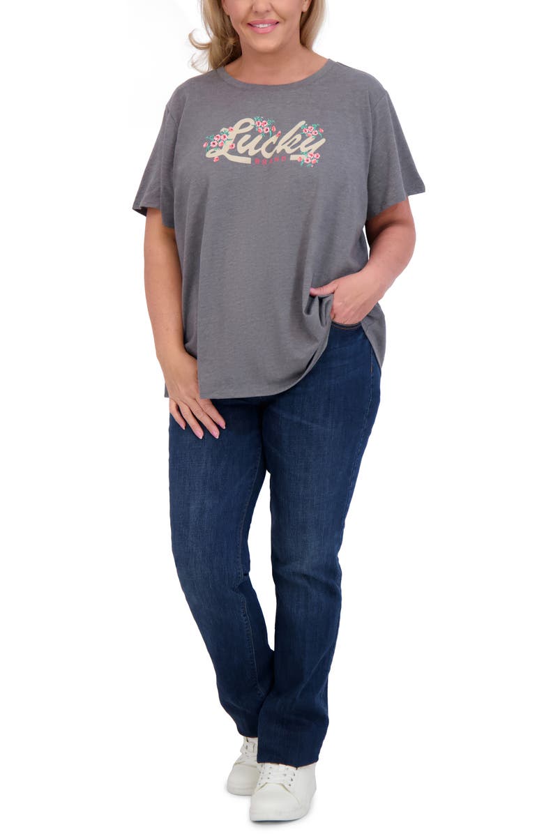 Lucky Brand Floral Logo Graphic T-Shirt, Alternate, color, Iron Ore