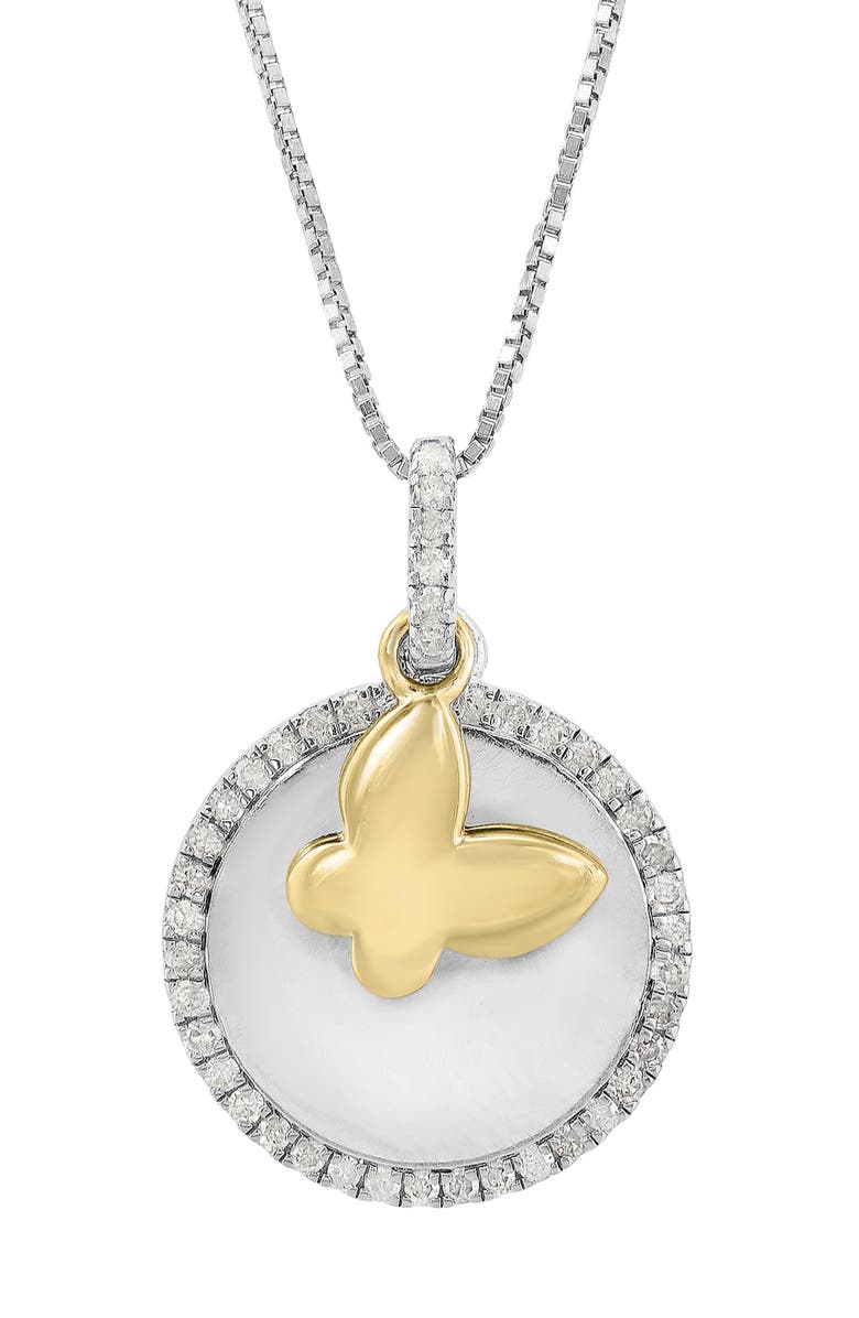 EFFY Two-Tone Diamond Butterfly Charm Pendant Necklace, Alternate, color, Silver