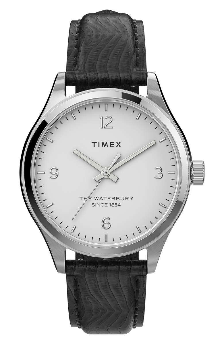 Timex<sup>®</sup> Waterbury Traditional Leather Strap Watch, 34mm, Main, color, 