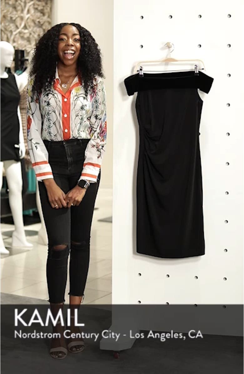 Velvet Neck Off the Shoulder Sheath, sales video thumbnail