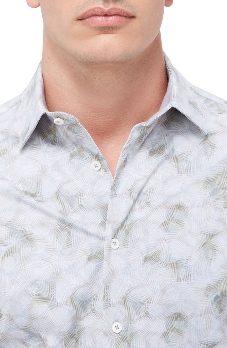 Bugatchi Jimmy OoohCotton<sup>®</sup> Leaf Print Button-Up Shirt, Alternate, color, 