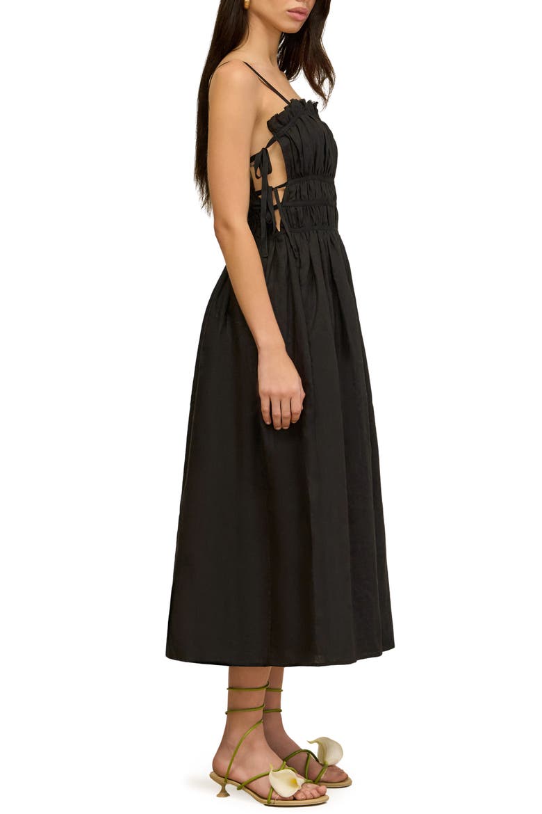 Lola Ruched Stretch Linen Blend Sundress, Alternate, color, BLACK