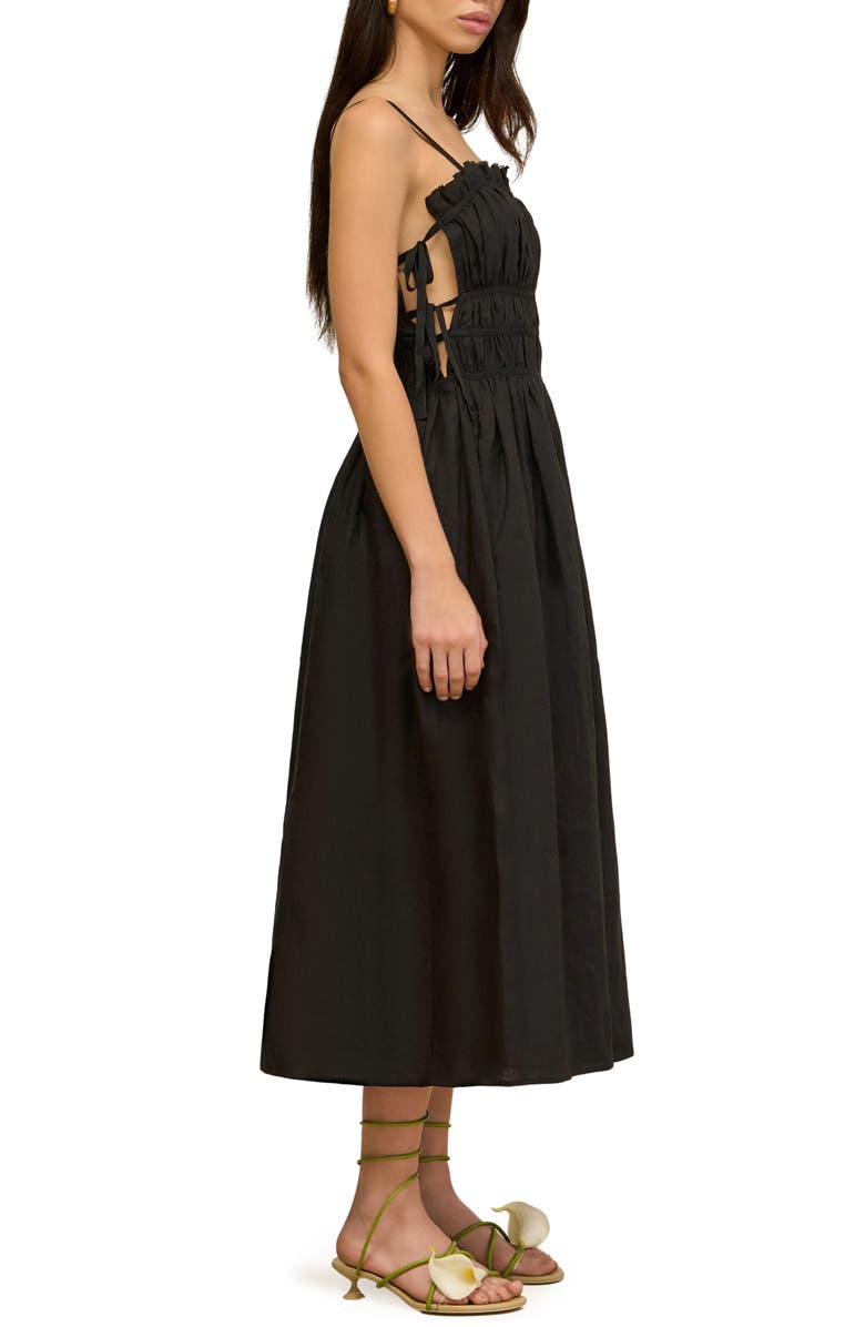 Cult Gaia Lola Ruched Stretch Linen Blend Sundress, Alternate, color, Black