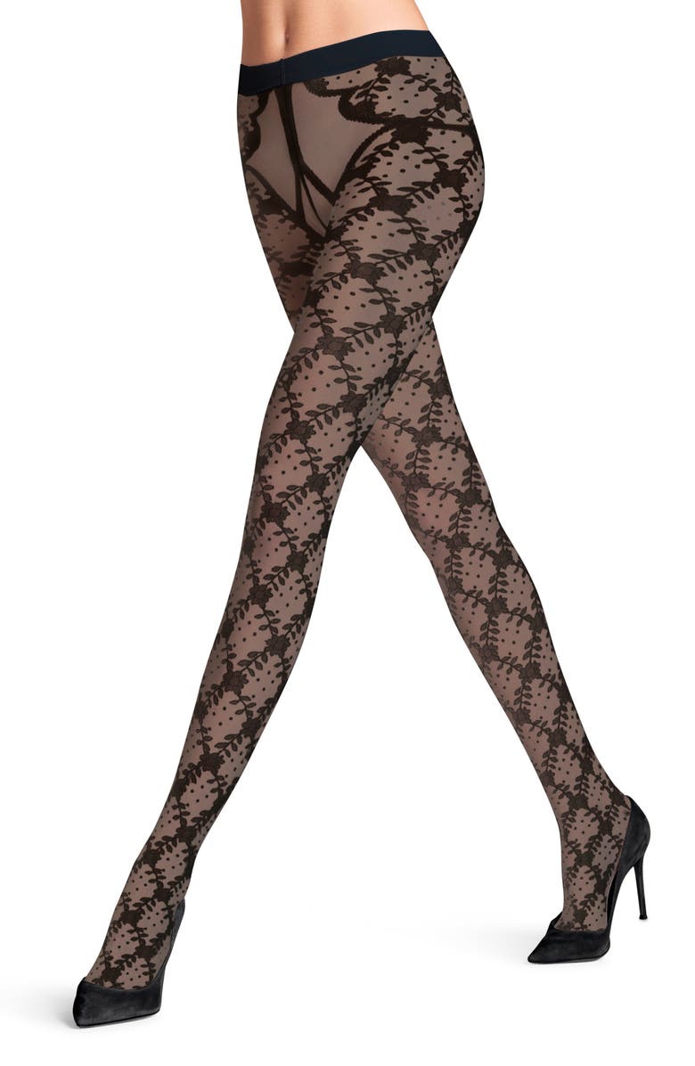 Falke Floral Tights, Alternate, color, 