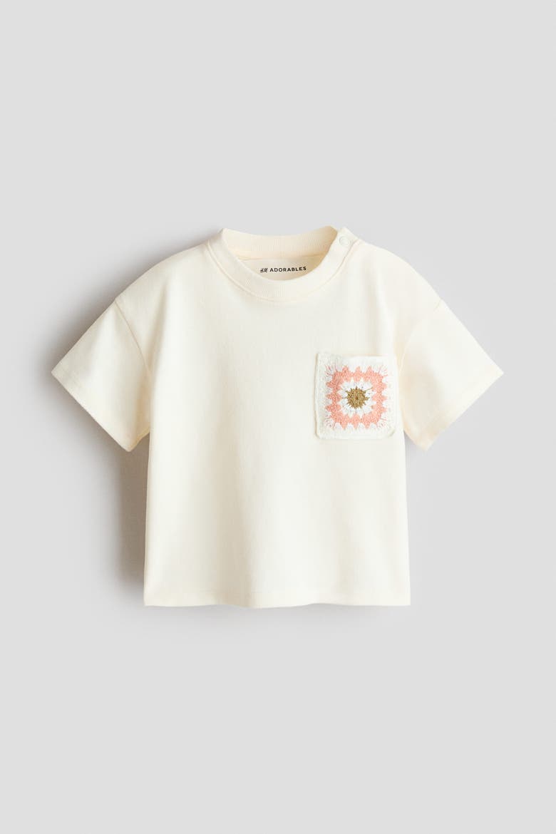 Pocket-detail Cotton T-shirt, Alternate, color, Cream