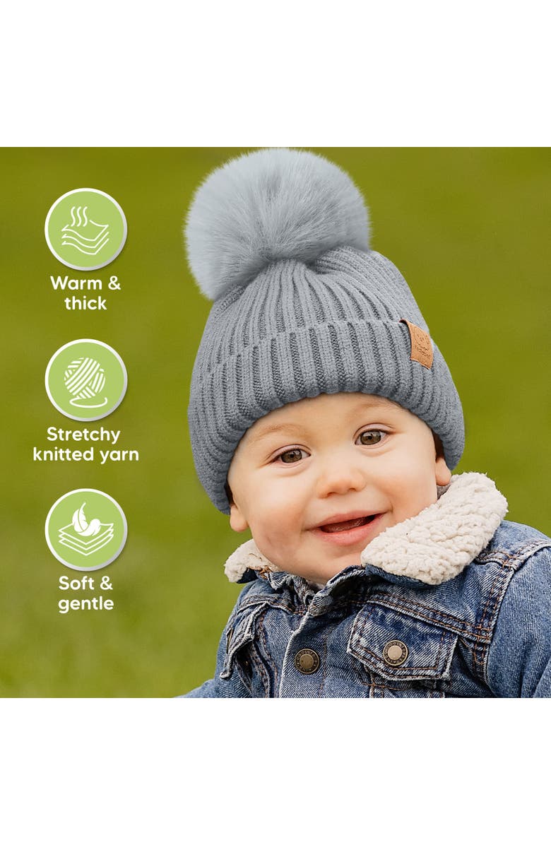 KeaBabies 2-Pack Pom Knitted Beanie, Alternate, color, Steel