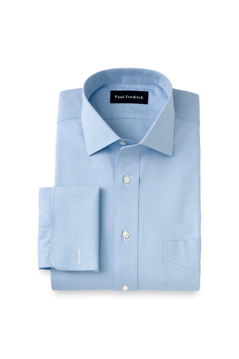 Non-iron Cotton Pinpoint Solid Spread Collar French Cuff Dress Shirt, Main, color, Blue