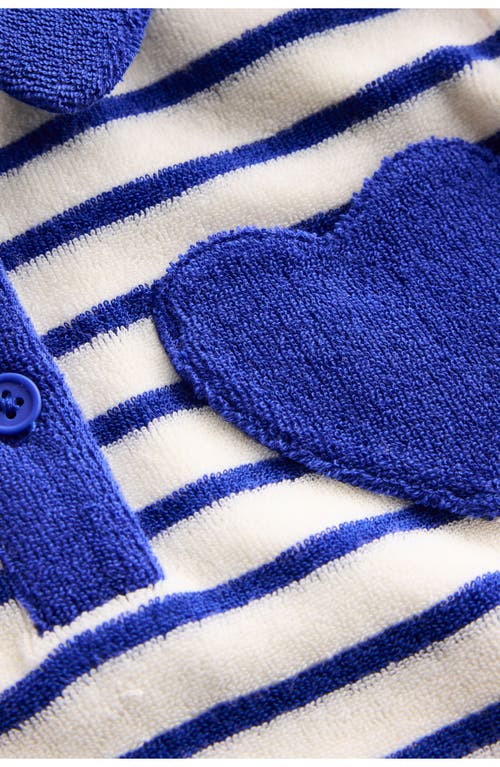 Mini Boden Kids' Stripe Terry Cloth Polo Dress In Starboard Navy/ivory Stripe