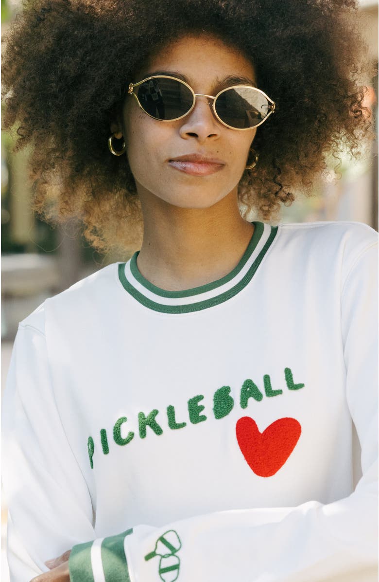 Ellsworth + Ivey Elle Women's Sweatshirt Pickleball Heart, Alternate, color, Ivory / Green