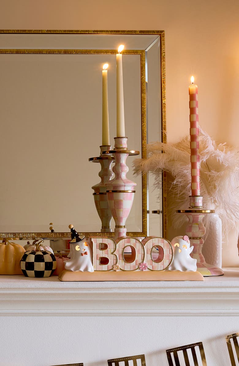 MACKENZIE CHILDS Medium Rosy Check Candlestick Holder, Alternate, color, Rosy