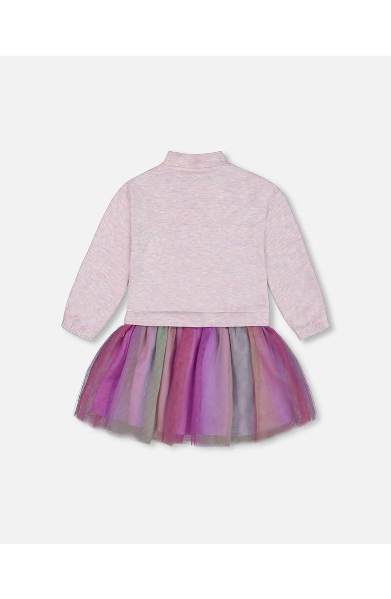 Deux par Deux Girl's Super Soft Sweatshirt Dress With Rainbow Tulle Skirt, Alternate, color, 