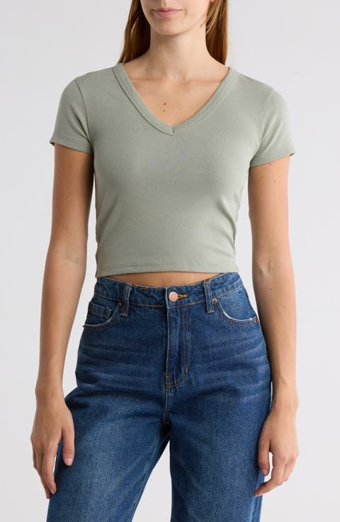 Cropped V-Neck Tee