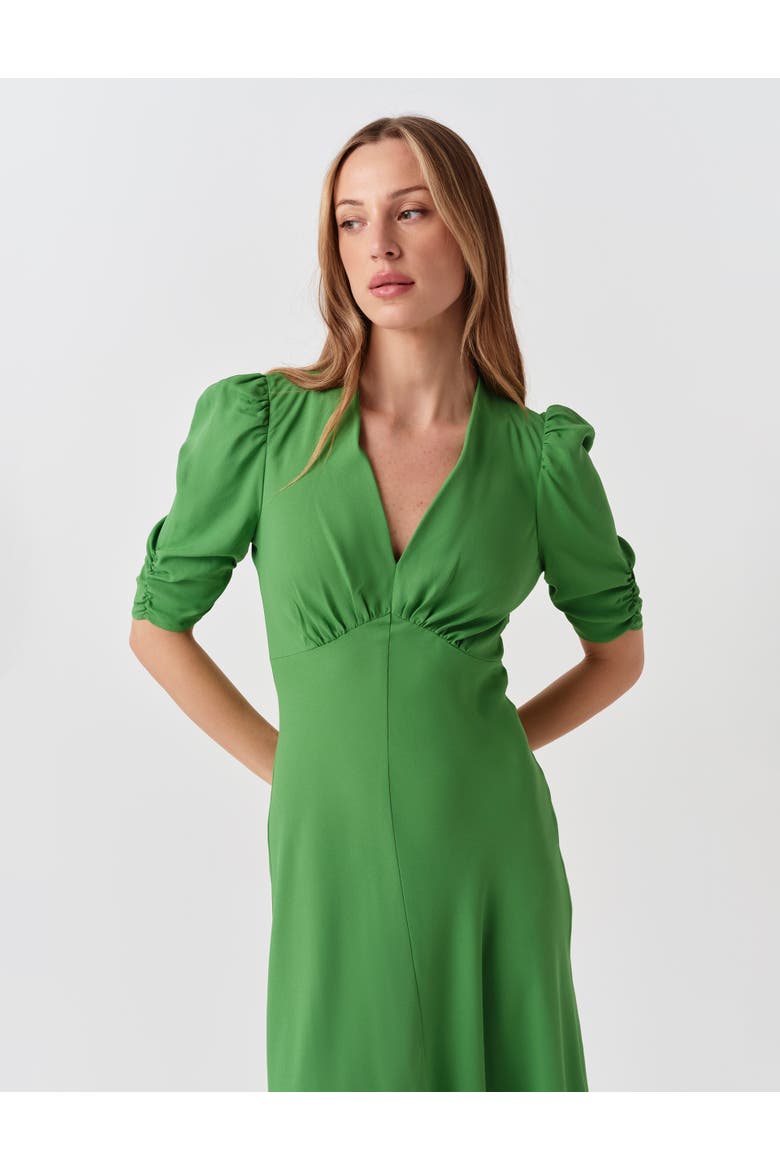 Mia Crepe V-Neck Midi Dress, Alternate, color, Green