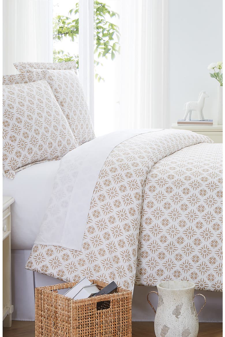 Premium Collection 300 Thread-Count Long Staple Cotton Oversized Duvet Cover Set, Main, color, AZTEC DREAMS TAUPE