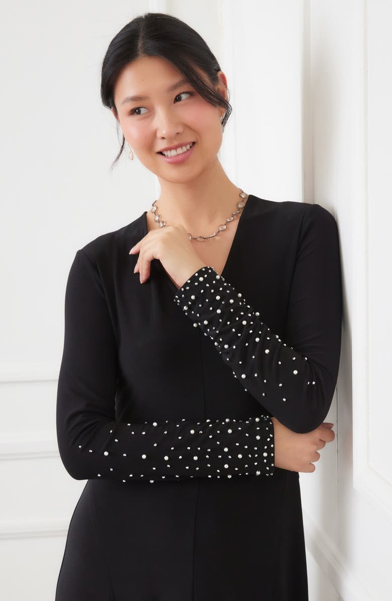 Karen Kane Kate Embellished Long Sleeve Midi Dress, Alternate, color, Black
