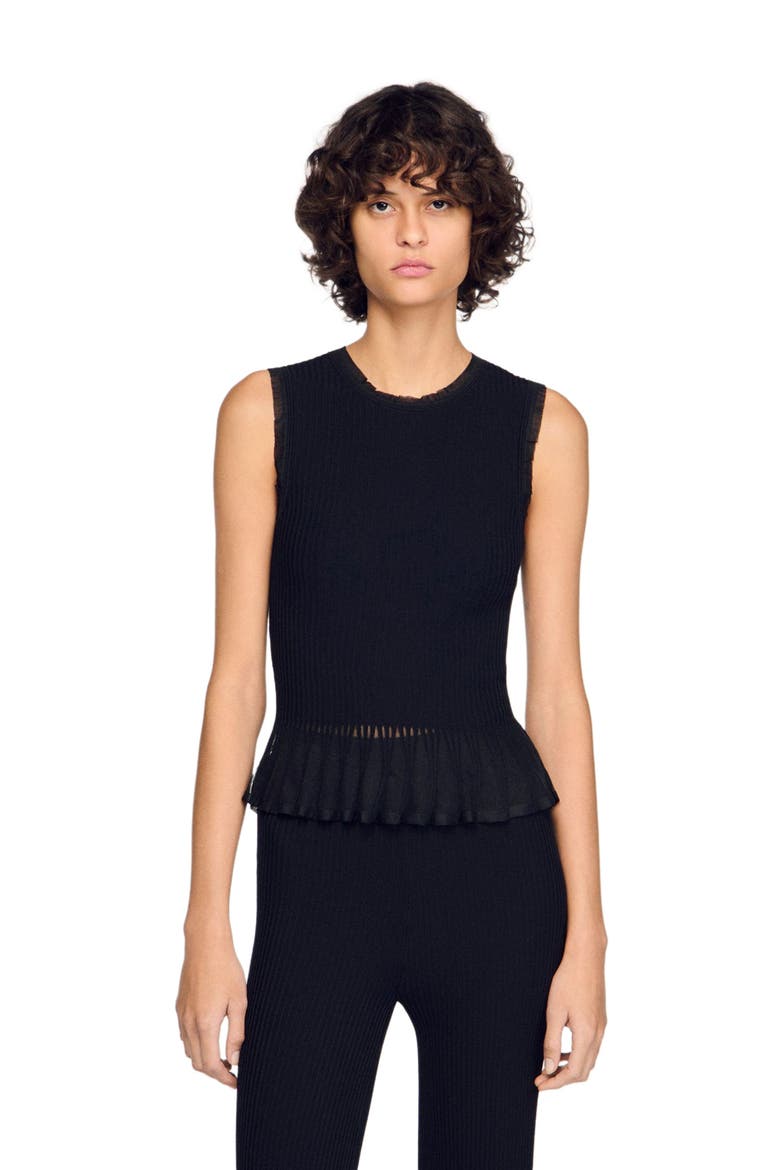 Ruffled ottoman knit sweater, Main, color, Black