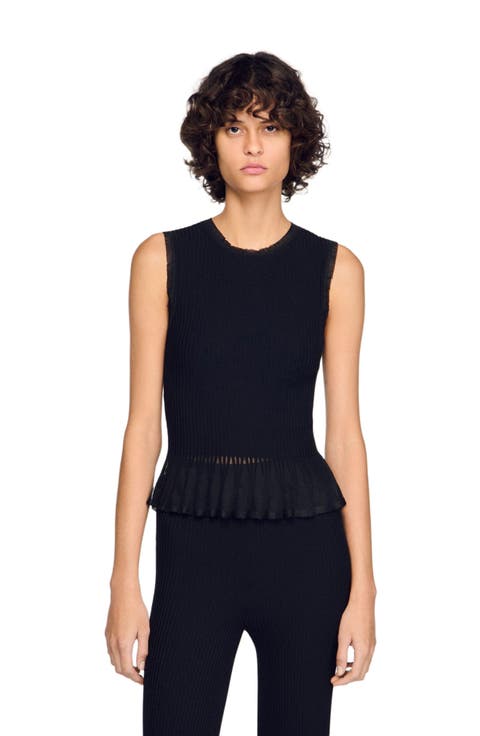 Ruffled ottoman knit sweater