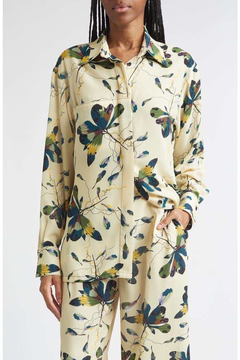 Azara Button-Up Crepe Shirt, Main, color, BLS PRINT