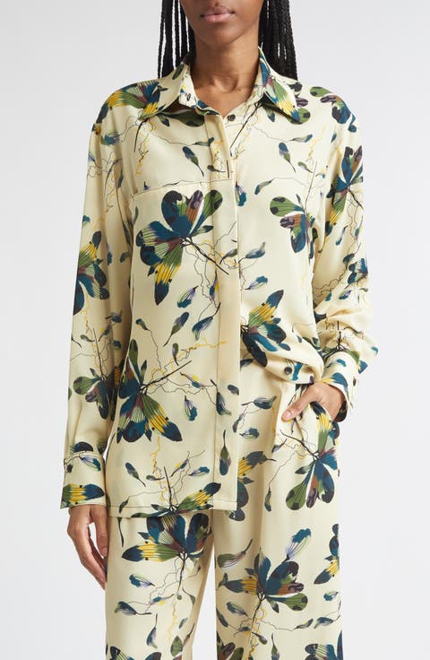 Azara Button-Up Crepe Shirt