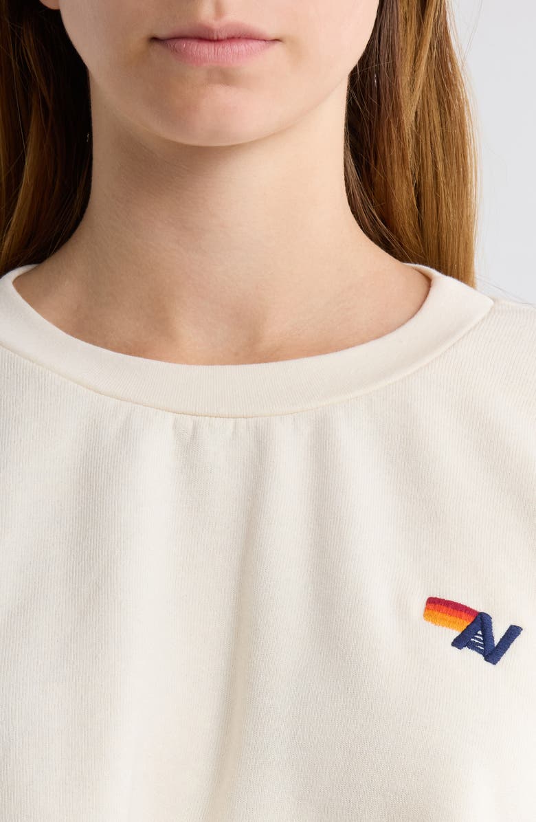 Aviator Nation Rugby Stitch Crop Sweatshirt, Alternate, color, Vintage White/ Neon