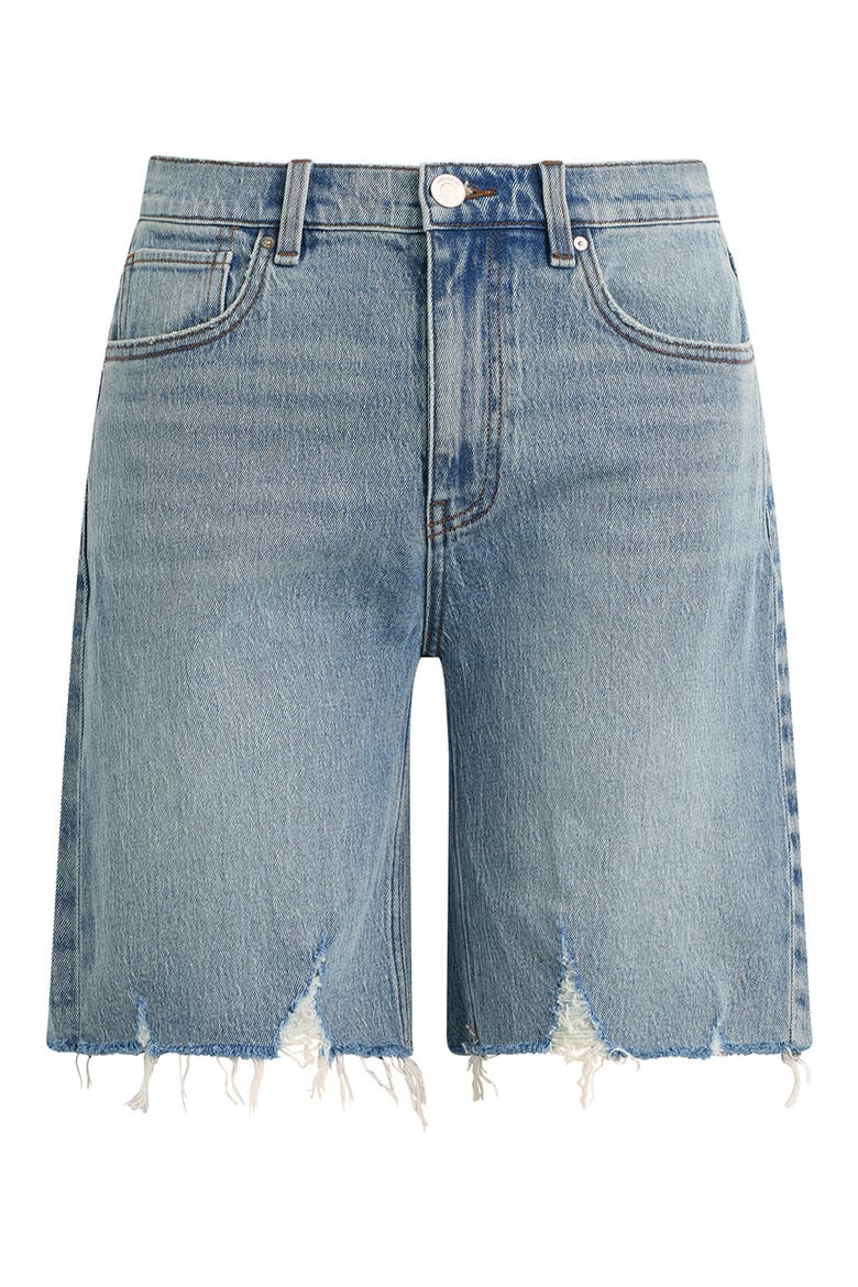 London Frayed Low Rise Long Denim Shorts, Alternate, color, BLUE EYES