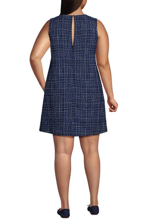 Lands' End Washable Tweed Sleeveless Above The Knee Dress In Navy/blue/ivory Tweed