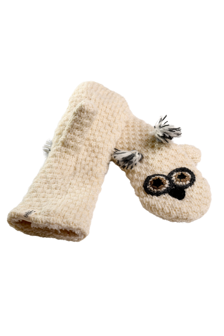 Crochet Owl Mittens, Alternate, color, White combo