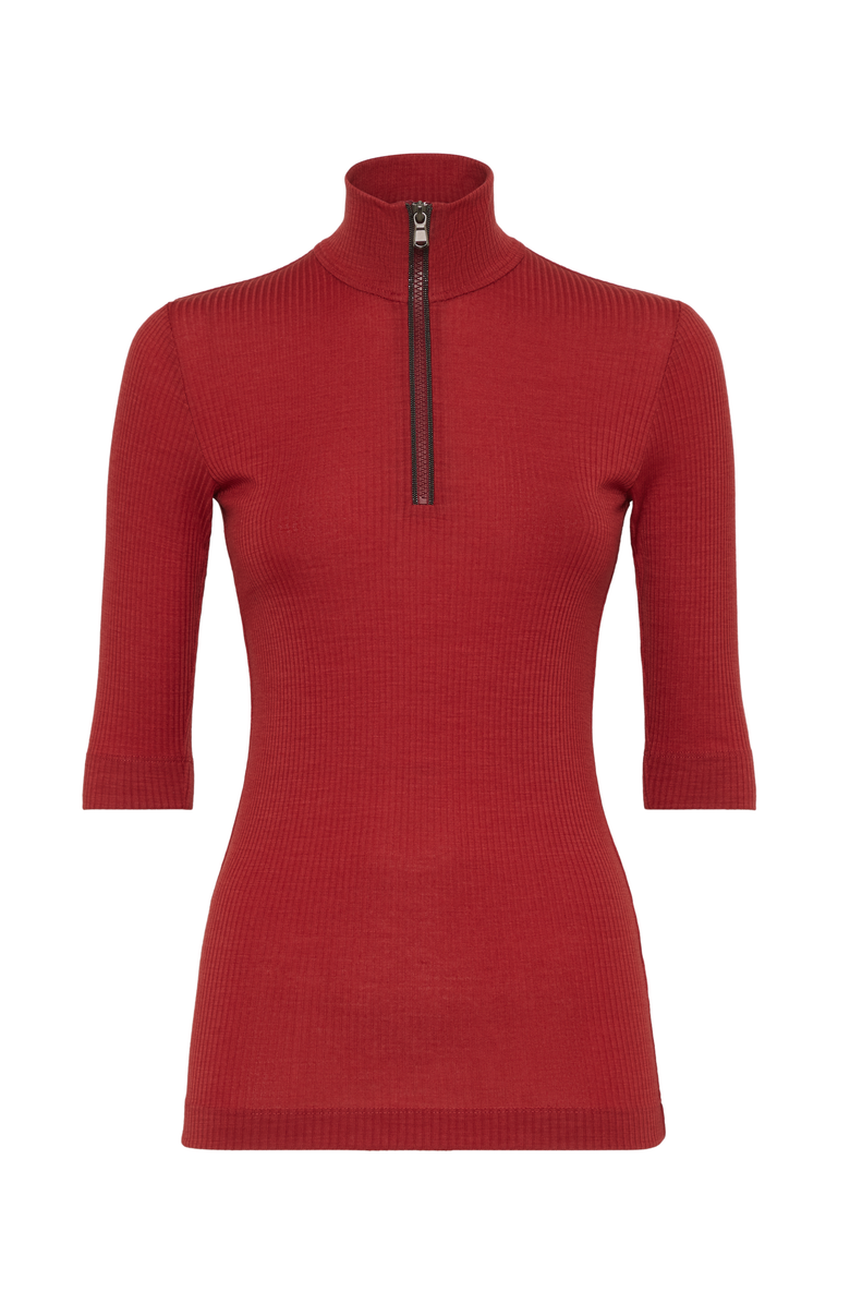 Brunello Cucinelli Ribbed wool jersey turtleneck t-shirt with precious half zip, Main, color, 