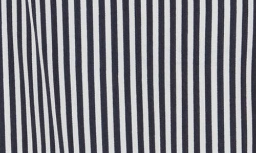 T Tahari Short Sleeve Airflow Blouse In Navy/white Stripe