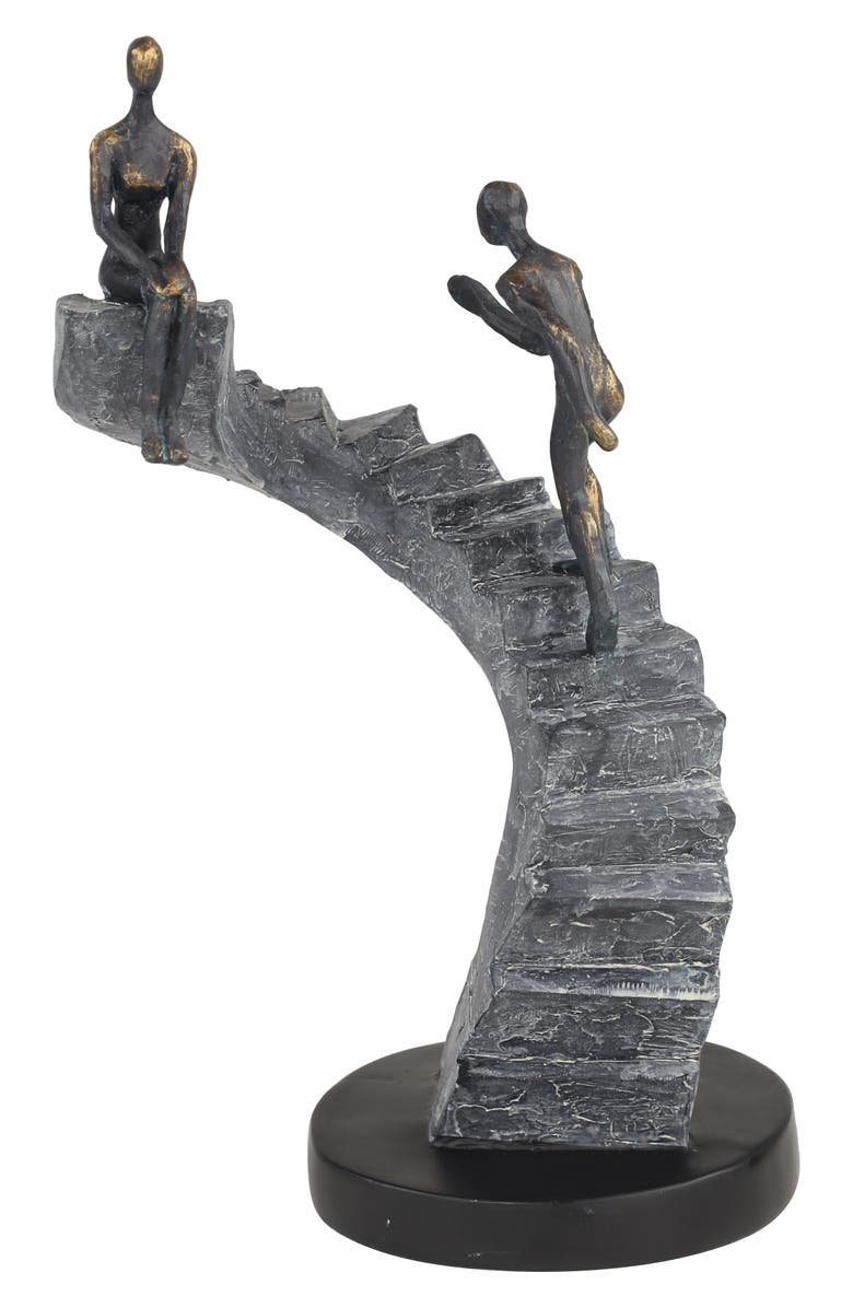 WILLOW ROW Black Polystone People Sculpture with Stairs, Main, color, Black