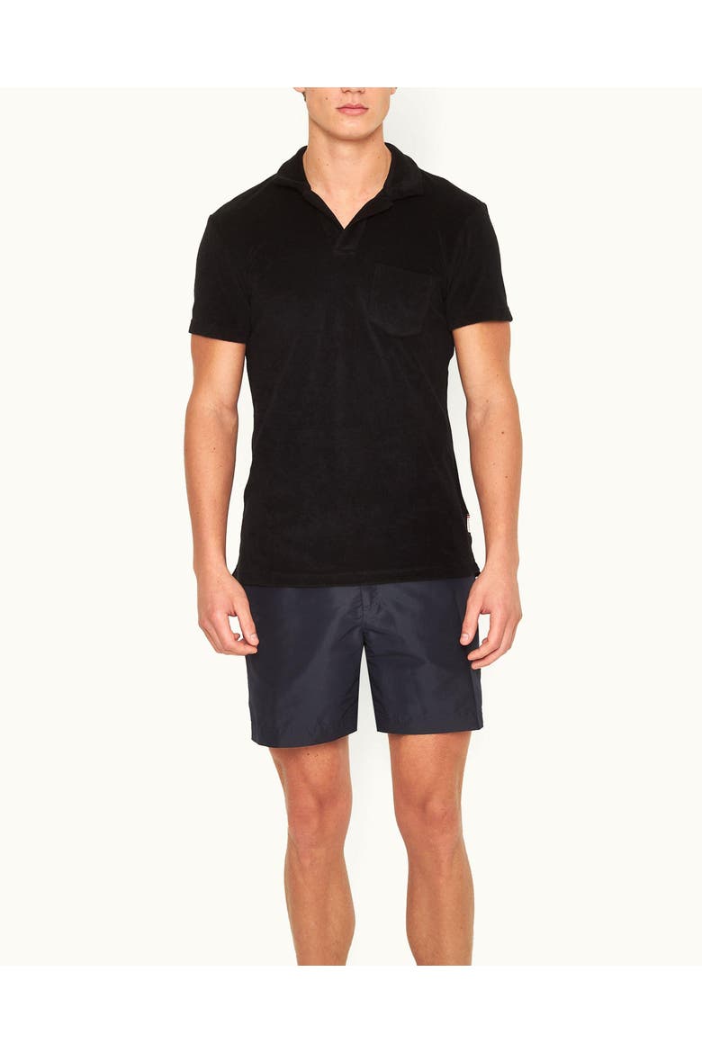 Terry Towelling Tailored Fit Towelling Polo Shirt, Main, color, Black