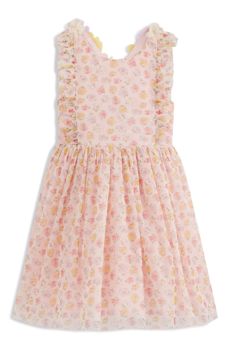 Kids' Flutter Sleeve Crisscross Strap Dress, Main, color, SOFT IVORY ROSA