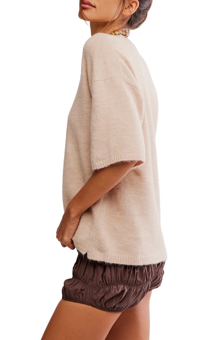 Free People Margot Oversize Short Sleeve Sweater, Alternate, color, Pearl Melange