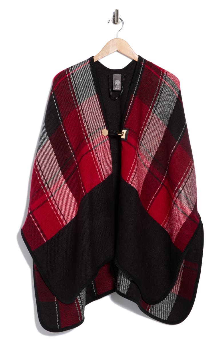 Vince Camuto Plaid Reversible Topper, Alternate, color, Black Red