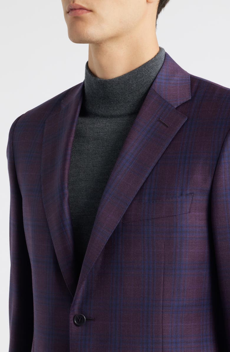 Canali Siena Regular Fit Purple Shadow Check Wool Sport Coat, Alternate, color, Purple