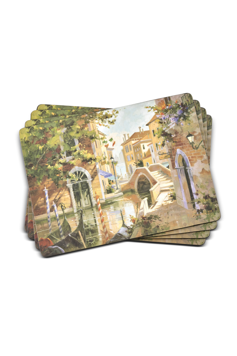 Venetian Scenes Set of 4 Cork Back Placemats, Main, color, Multi